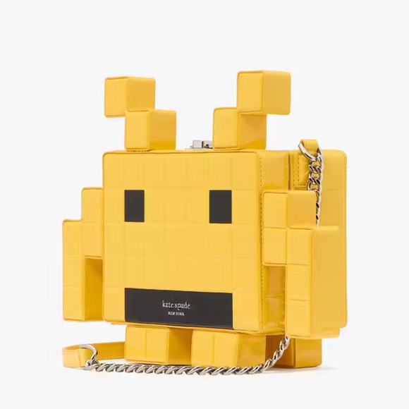 NWT Kate ♠️ Spade special edition SPACE INVADERS Yellow Pixelated Handbag - Picture 4 of 16